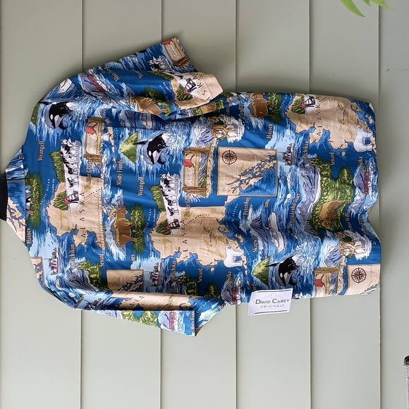 David Carey Mens Short Sleeve Button Front Camp Shirt Chest Pocket L NWT - Picture 3 of 7